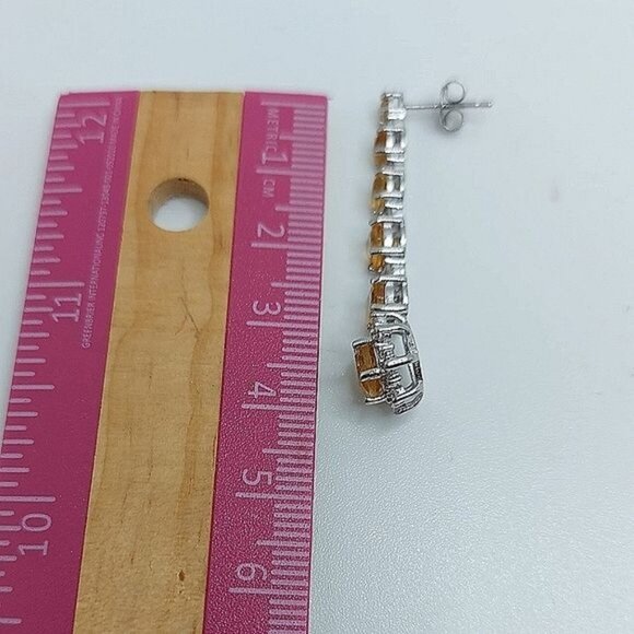 Natural Yellow Citrine 6mm & Cz 925 Sterling Silver‎ Earrings - Picture 4 of 7